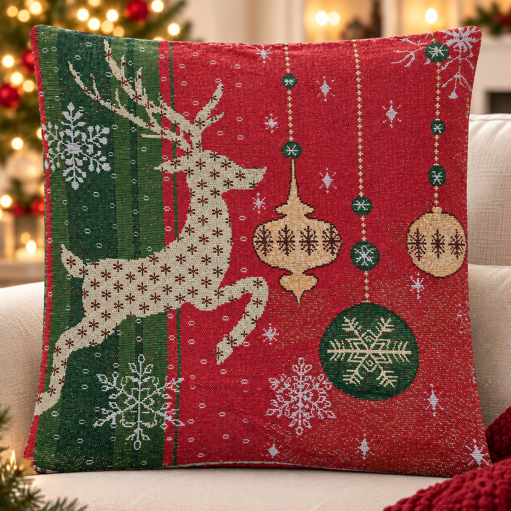 Funda de Cojín Navideña Decorativa 40 x 40 cm con Hilos Dorados