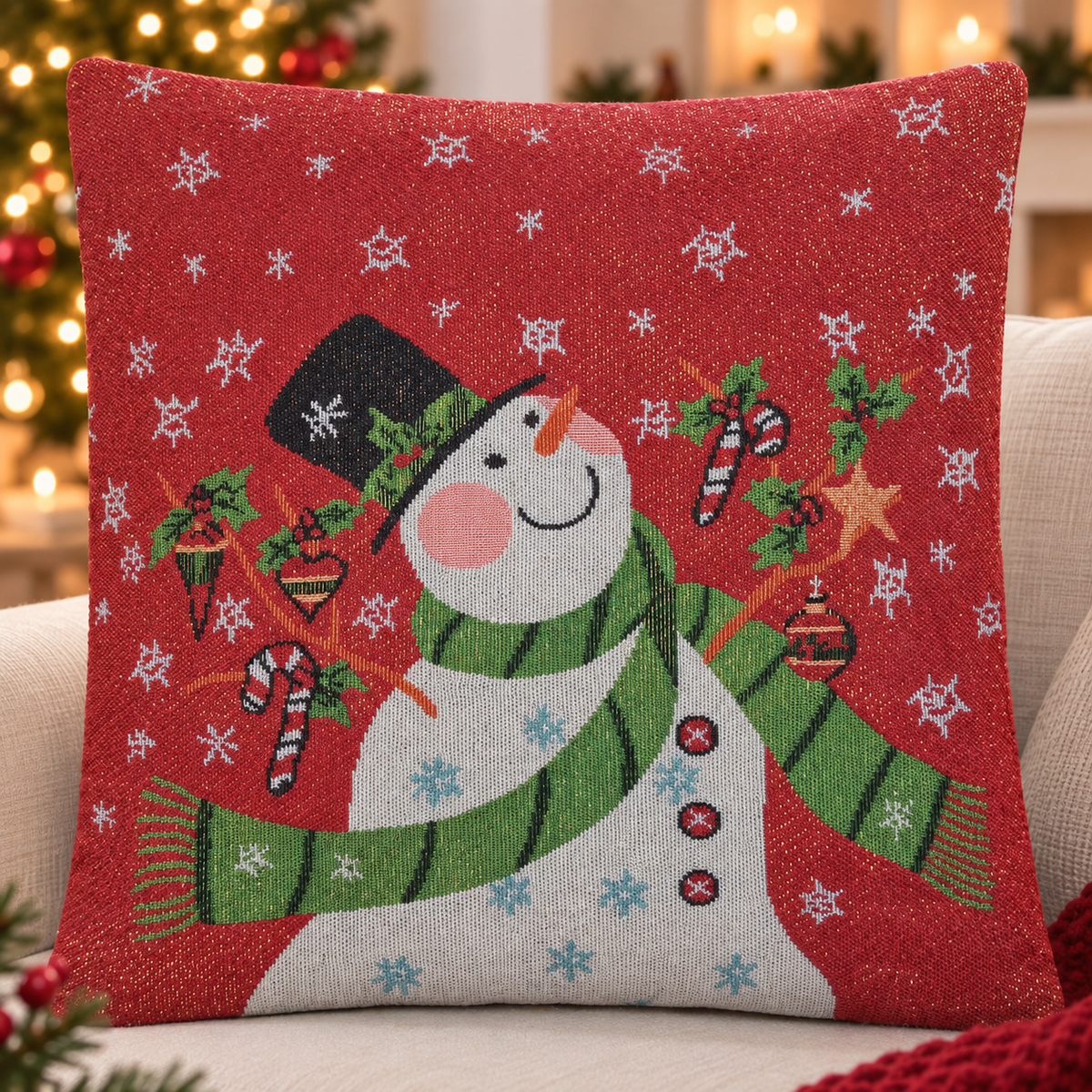 Funda de Cojín Navideña Decorativa 40 x 40 cm con Hilos Dorados