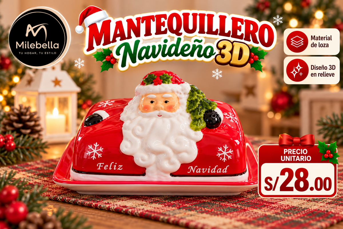 Mantequillera Navideña 3D de Cerámica – Diseño Santa Claus