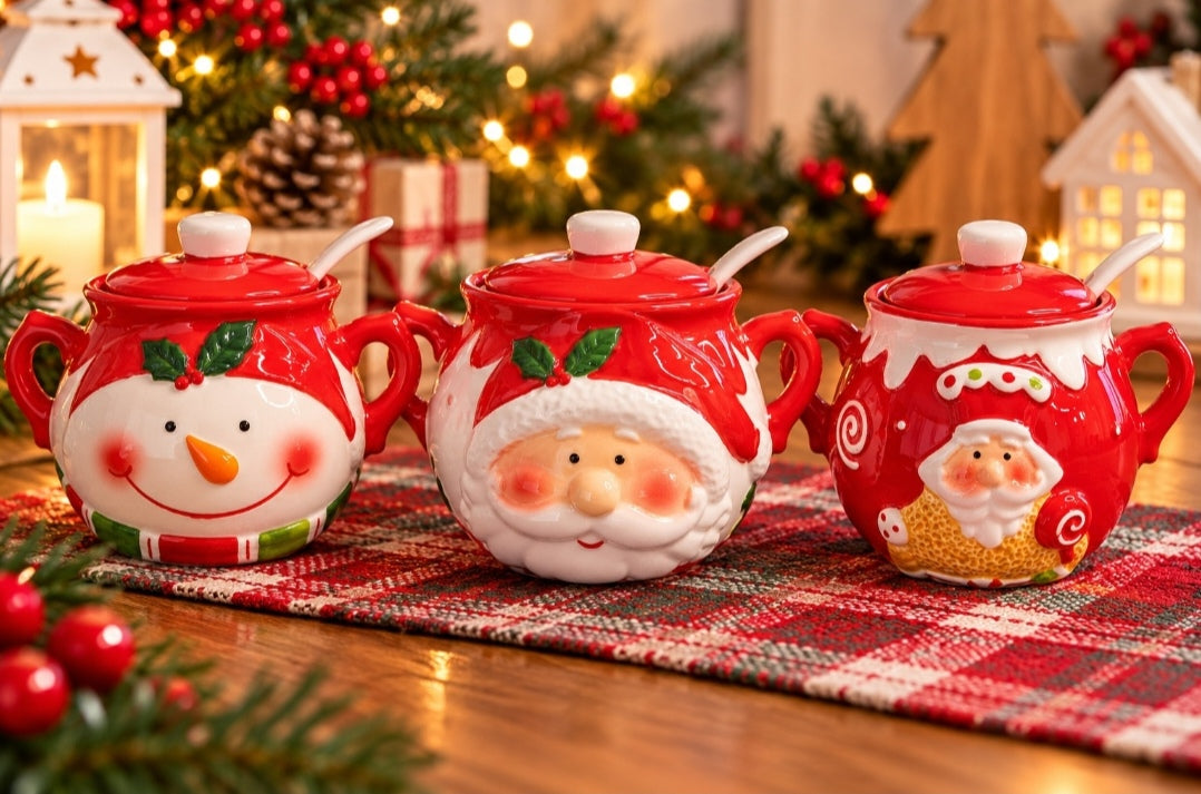 🎄 Azucarero Navideño 3D de Cerámica – 3 Diseños