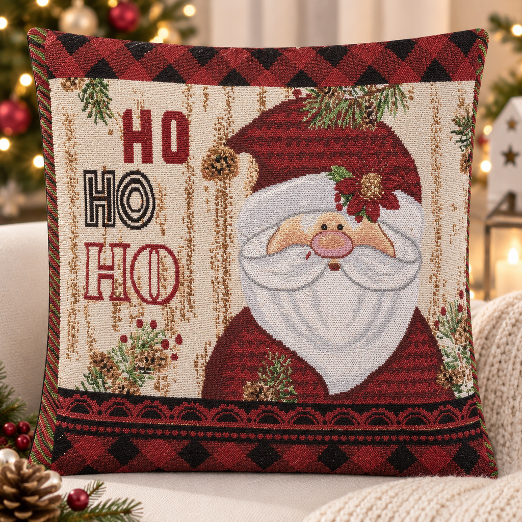 Funda de Cojín Navideña Decorativa 40 x 40 cm con Hilos Dorados