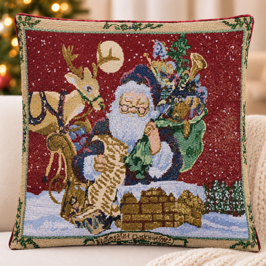 Funda de Cojín Navideña Decorativa 40 x 40 cm con Hilos Dorados