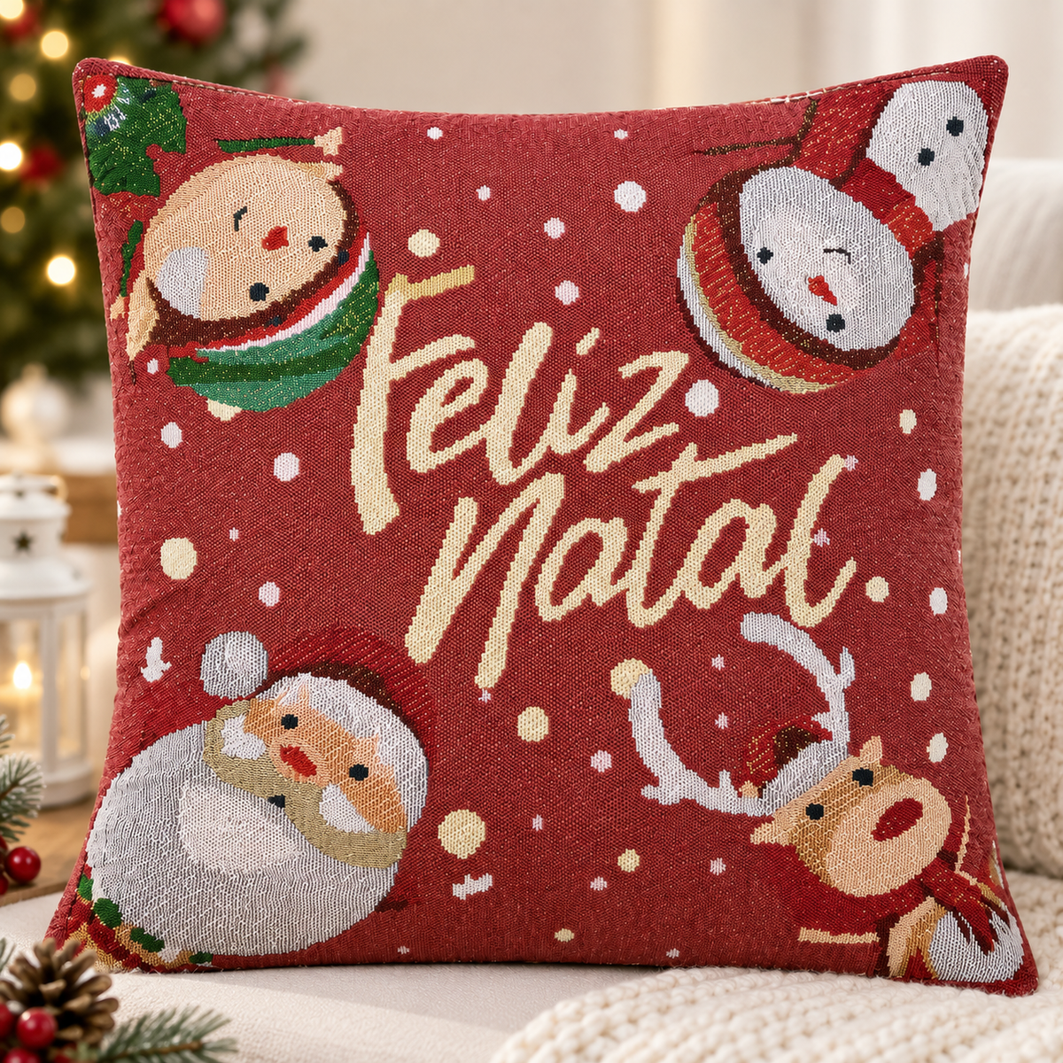 Funda de Cojín Navideña Decorativa 40 x 40 cm con Hilos Dorados